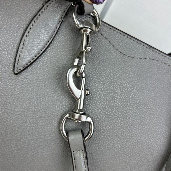 Rebecca Minkoff Sherry Leather Dog Clip Tote Shoulder Bag Zip Top Grey Taupe - Picture 14 of 16